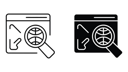 Vector art of Global search icon symbol of internet, website, and worldwide exploration in a linear style for web and app design