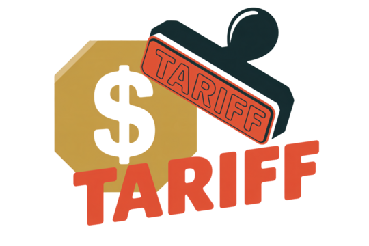 Impactful tariff stamp on dollar symbol with bold text