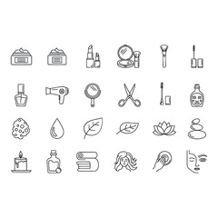 Beauty and spa doodle vector pack this set includes cream, lipstick, mirror, brush