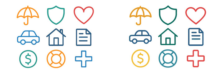 Various symbols representing protection, love, and assets in a clear and colorful layout suitable for illustrations or educational materials