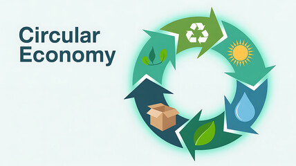 Circular economy concept graphic illustrating sustainable resource management and recycling loop