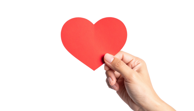 Hand holding a red paper heart, expressing love and care - Powered by Adobe