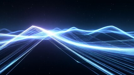 Futuristic neon light waves glowing blue lines digital energy abstract background for tech marketing campaigns website hero image corporate presentation backdrop