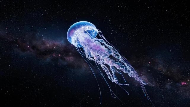 A luminous jellyfish gracefully gliding through the vastness of space, captivating viewers with its ethereal beauty