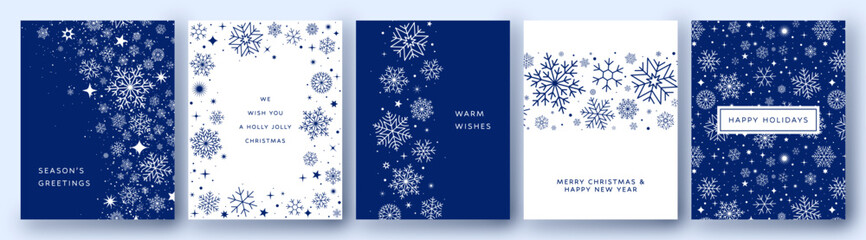 Winter holidays poster set, Christmas card, blue snowflake