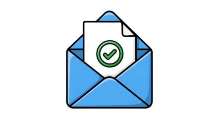 Confirmation email received with a green checkmark for approval and success