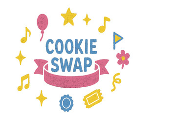 Fun and colorful cookie swap event design with playful elements for a joyful gathering