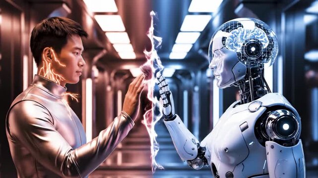 Humanoid meets AI future tech with connection, futuristic, technology, and innovation.