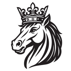 black and white horse wearing crown logo vector