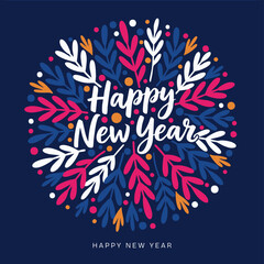 Happy New Year Celebration Vector Art | Festive Social Media Post Design with Fireworks, Balloons, and Modern Typography
