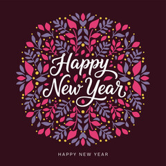 Happy New Year Celebration Vector Art | Festive Social Media Post Design with Fireworks, Balloons, and Modern Typography