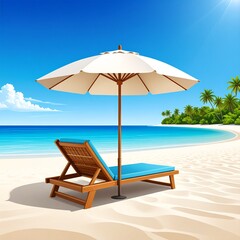 Fototapeta premium Beach Chair and Umbrella on Tropical Paradise Beach