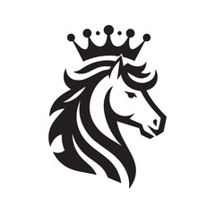 black and white horse wearing crown logo vector