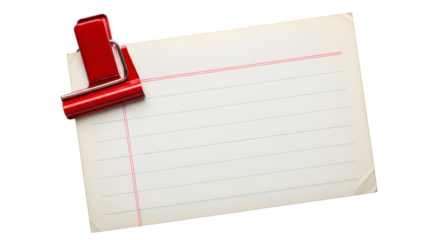 Red Binder Clip Holding a Lined Notepad Sheet paper