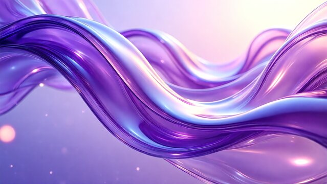 Dynamic iridescent purple and silver waves gracefully flowing and transforming, creating an abstract, luminous, and fluid digital artwork with a captivating reflective surface and elegant motion