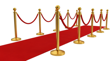 Red Carpet with Gold Stanchions and Red Ropes on Black Background