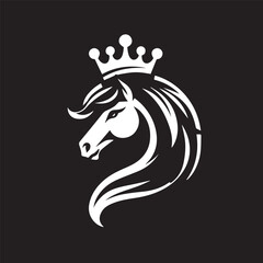 black and white horse wearing crown logo vector