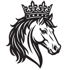 black and white horse wearing crown logo vector