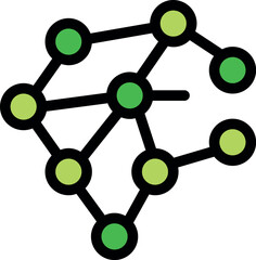 Green circular nodes interconnected by lines, symbolizing a network hub facilitating data flow and connectivity