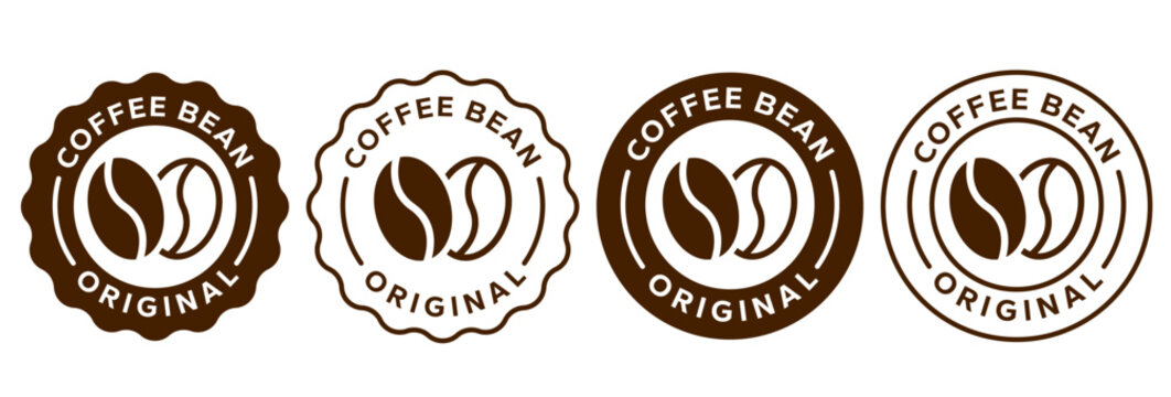 Coffee shop logo. Retro badge coffee bean and leaf branch with mountain natural icon line stamp logo vector design in vintage hipster modern style, premium coffee shop bar brand symbol icon.
