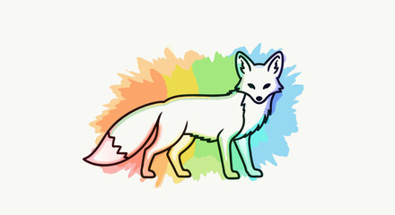 Elegant white fox illustration with striking black outline.