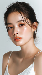 Naklejka premium 光を浴びた健康的なツヤ肌のポートレート