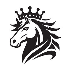 black and white horse wearing crown logo vector