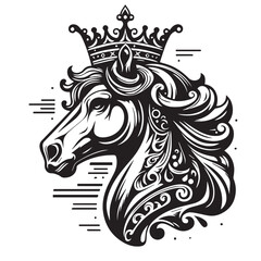 black and white horse wearing crown logo vector