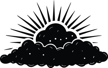 Sunrise and Clouds black Vector Illustration Design for Peaceful Nature, Horizon, and Celestial Illustration