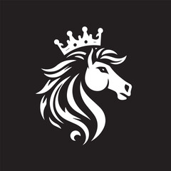 black and white horse wearing crown logo vector