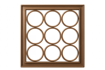 Wooden frame creating circular grid on transparent background