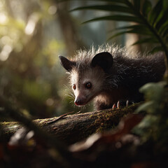 Obraz premium A unique ayeaye lemur peers from the jungle, creating an engaging image for conservation, science or education content. Evokes curiosity, and the wild.