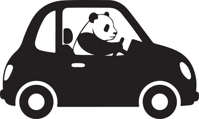 Cute baby giant panda driving a car silhouette © Morshed