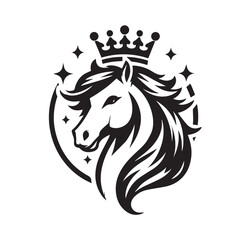 black and white horse wearing crown logo vector