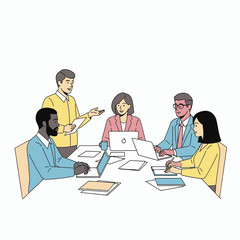 Diverse group of professionals collaborating in a modern office meeting, brainstorming ideas and discussing projects