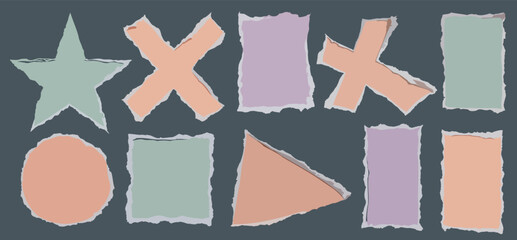 Aesthetic geometric shapes with rough edges create a fun paper collage, perfect for backdrops, banners, or digital art projects needing a playful touch