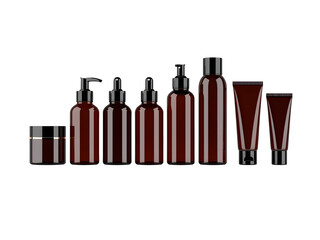 Elegant Dark Cosmetic Bottles A Stylish Packaging Set for Beauty and Personal Care Products