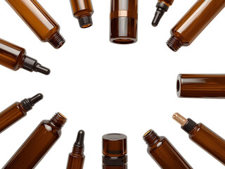 Amber Glass Bottles Cosmetic Packaging Mockup for Essential Oils and Serums