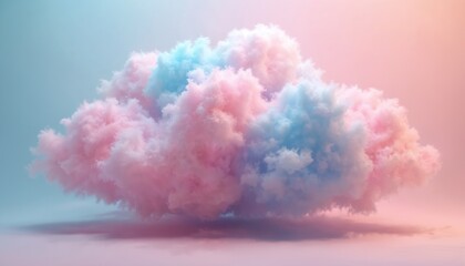 Fototapeta premium Soft pastel pink, blue fluffy cloud formation floats in abstract light space. Dreamy atmospheric smoke effect creates smooth texture. Gentle gradient background creates serene peaceful visual mood.