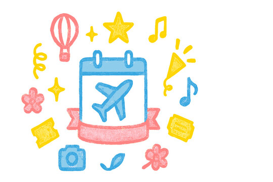 Travel plans come to life with vibrant icons and symbols representing adventures and experiences