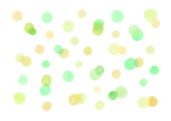 手描きの水玉 水彩あしらい 緑　黄色