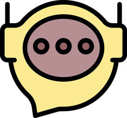 Friendly and cute robot character is chatting, represented by three dots inside a speech bubble, symbolizing ongoing communication or thinking