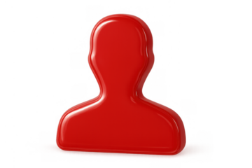 Red glossy person profile icon representing user account avatar or anonymous identity with transparent background