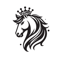 black and white horse wearing crown logo vector