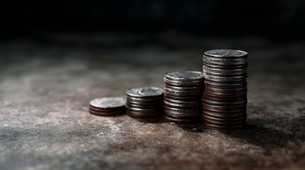 Plakat Stacks of coins arranged in increasing height symbolizing financial growth and savings