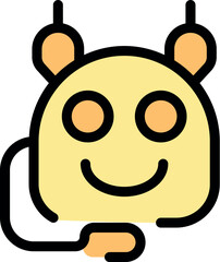 Cartoon robot expressing happiness with a cheerful smile and arms folded, conveying a positive and welcoming attitude