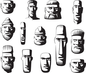 Collection of Stylized Ancient Human Busts