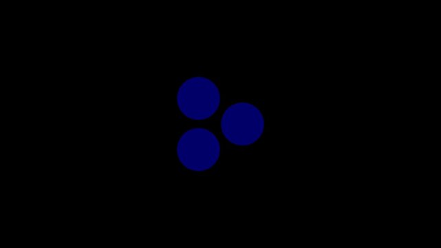 Three solid blue dots rotating triangular loading animation. Triple glyph circles spinner balanced motion. Animated throbber on transparent. UI design element 4K video. Progress indicator, buffering