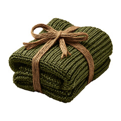 Cozy Olive Green Knitted Blanket Tied with Brown Twine