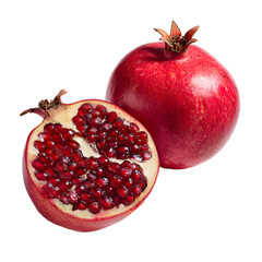 Fresh Pomegranate Whole and Halved Fruit Composition